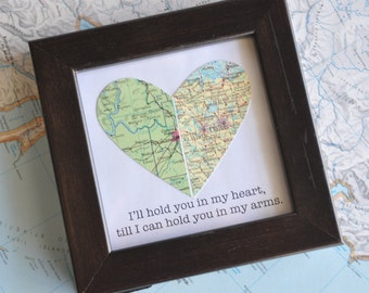 Gift for Boyfriend Long Distance Relationship Gift LDR Gift Anniversary Gift Map Heart with Custom Text Quote