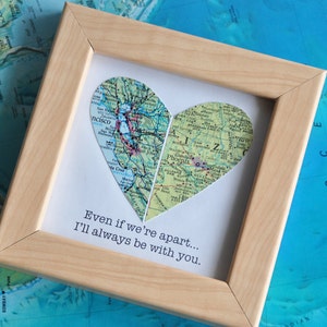 Gift for Him Long Distance Relationship Couple Map Heart Framed with Text