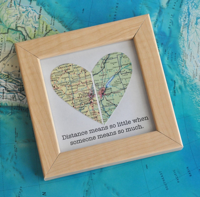 Personalized Gift for Men Long Distance Relationship Boyfriend Gift Map Heart Framed with Text image 2