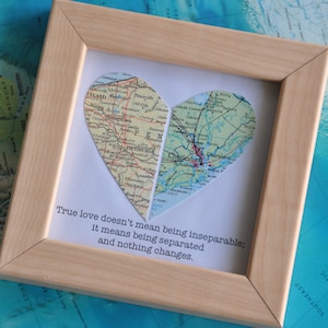 Regalo LDR para pareja, relación a larga distancia, regalo para novio, regalo para novia, mapa enmarcado, regalo de corazón con texto personalizado