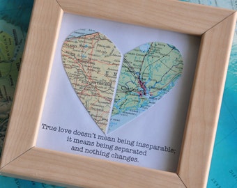 Long Distance Relationship Gift for Boyfriend Framed Map Heart Gift with Custom Text