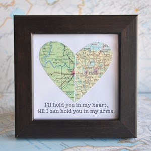 LDR Gift Long Distance Relationship Couple Gift for Distance Boyfriend Gift for Distance Girlfriend Map Heart Framed with Text