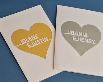 Personalized Anniversary Card Heart with Your Names Paper Cut Choose the Color