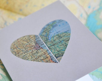 Long Distance Relationship - Map Heart in Two Places Custom Map Card