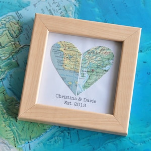 Wedding Anniversary Gift for Anniversary Wedding Gift for Couple Map Heart Framed with Text