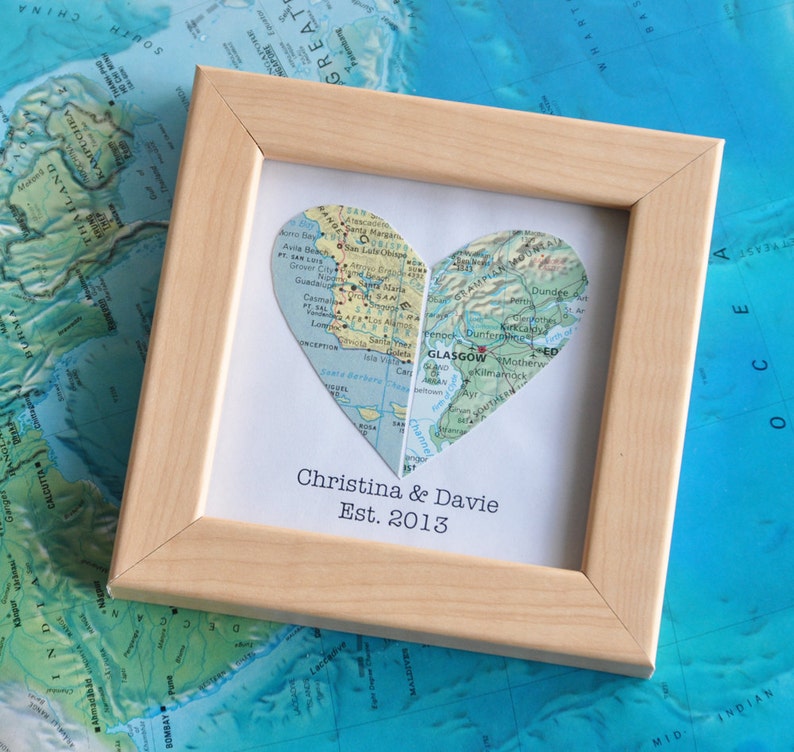 Wedding Anniversary Gift for Anniversary Wedding Gift for Couple Map Heart Framed with Text image 1