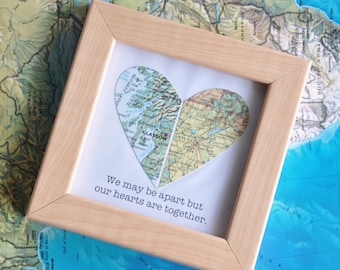 Gift for Boyfriend Long Distance Map Heart with Custom Text Quote