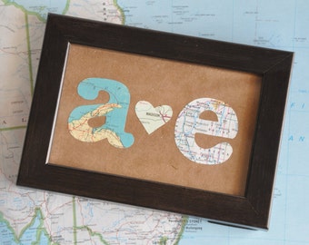 Custom Map Art: Personalized First Anniversary Gift for Husband Map Initials