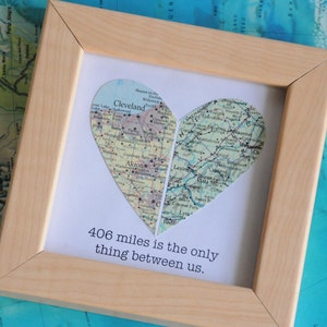 Personalized Gift for Men Long Distance Relationship Boyfriend Gift Map Heart Framed with Text image 1
