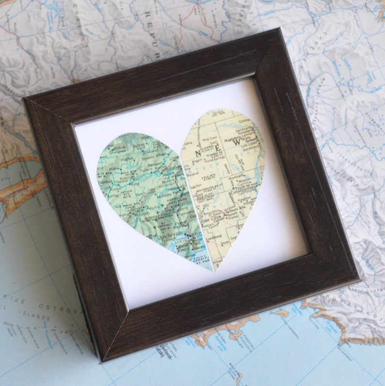 Gift for Boyfriend Long Distance Love Gift for Girlfriend Custom Map Art Heart Framed image 2