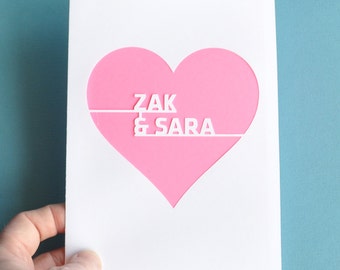 Personalized Anniversary Card Heart Customized with Names