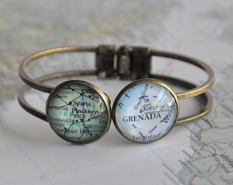 Personalized Gift for BFF Girlfriend Long Distance Relationship Personalized Map Cuff Bracelet Friend Sister Mom