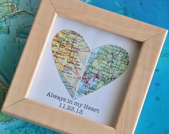 Custom Map Heart Art, Anniversary Gift, Personalized Couple Gift