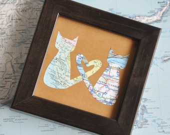 Personalized Gift for Best Friend BFF Map Framed Love Cats