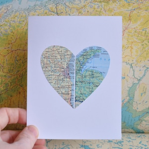 Long Distance Relationship Map Heart in Two Places Custom Map Card image 3