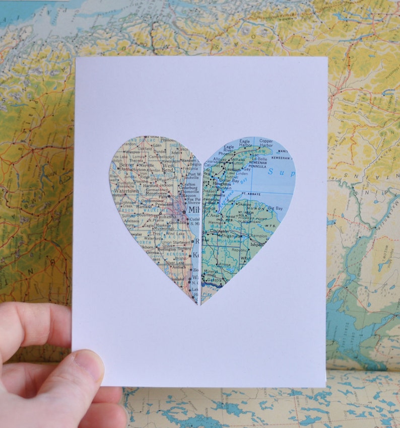Long Distance Relationship Map Heart in Two Places Custom Map Card image 3