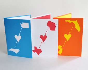 Long Distance Love Valentine Card Valentine for Parents Valentine for Boyfriend Card Custom Made with Your Two States