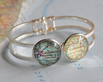 Long Distance Friendship Bracelet Personalized Map Cuff You Choose