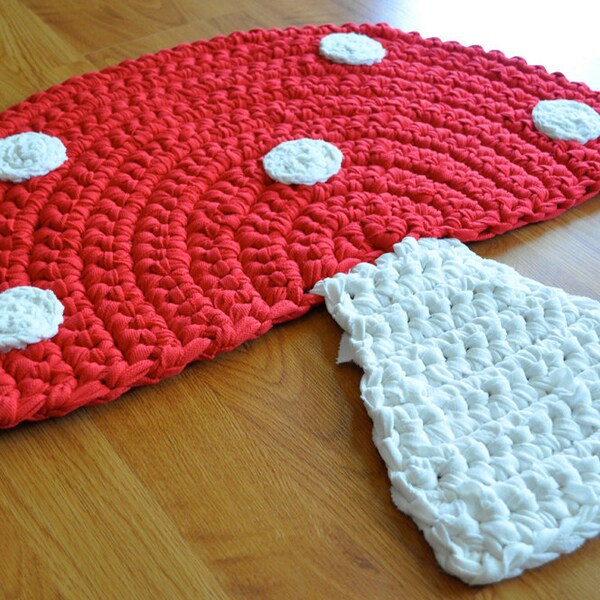 Mushroom Rug Crochet Upcycled Area Throw