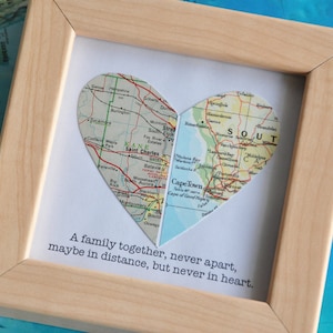 Gift for Parents Personalized Gift Long Distance Family Parents Sister Brother Map Heart Framed with Text