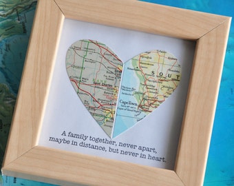 Gift for Parents Personalized Gift Long Distance Family Parents Sister Brother Map Heart Framed with Text