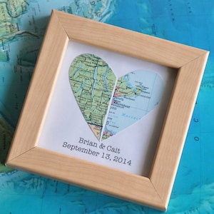 Wedding Anniversary Gift for Anniversary Wedding Gift for Couple Map Heart Framed with Text image 2