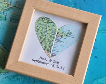 Wedding Gift for Groom from Bride Gift for Couple Map Heart Framed with Text