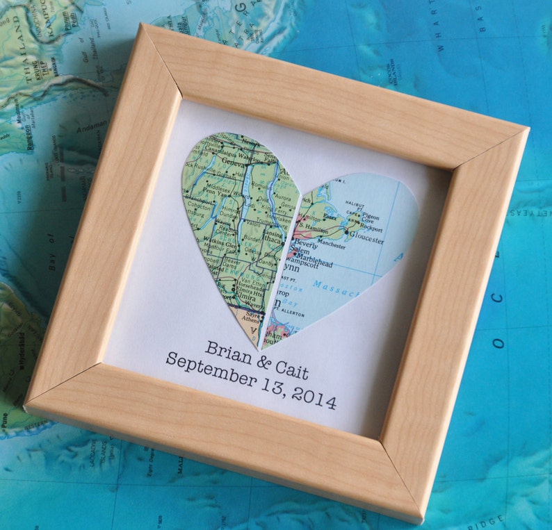 Wedding Anniversary Gift for Anniversary Wedding Gift for Couple Map Heart Framed with Text image 2