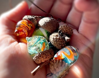 Glass Acorn mystery grab bag Charm handmade OOAK - object sculpture window suncatcher christmas ornament moretti lampwork multicolored