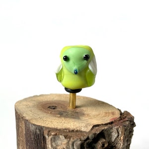 Glass Owl Bead in lime green lampwork flameworked one-of-a-kind OOAK cute sculpture gift figurine handmade art cool colors No. 16 image 1