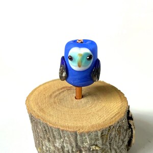 Indigo Blue Owl Glass Bead lampwork flameworked one-of-a-kind OOAK cute sculpture barn owl figurine handmade deep gemstone colors art No. 13 image 1