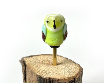 Glass Owl Bead in lime green lampwork flameworked one-of-a-kind OOAK cute sculpture gift figurine handmade art cool colors No. 18