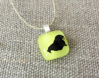 Walrus Pendant Glass Jewelry Necklace of Fused Glass by Happy Owl - arctic animal black on yellow cute kids jewelry