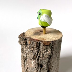 Glass Owl Bead in lime green lampwork flameworked one-of-a-kind OOAK cute sculpture gift figurine handmade art cool colors No. 16 image 2