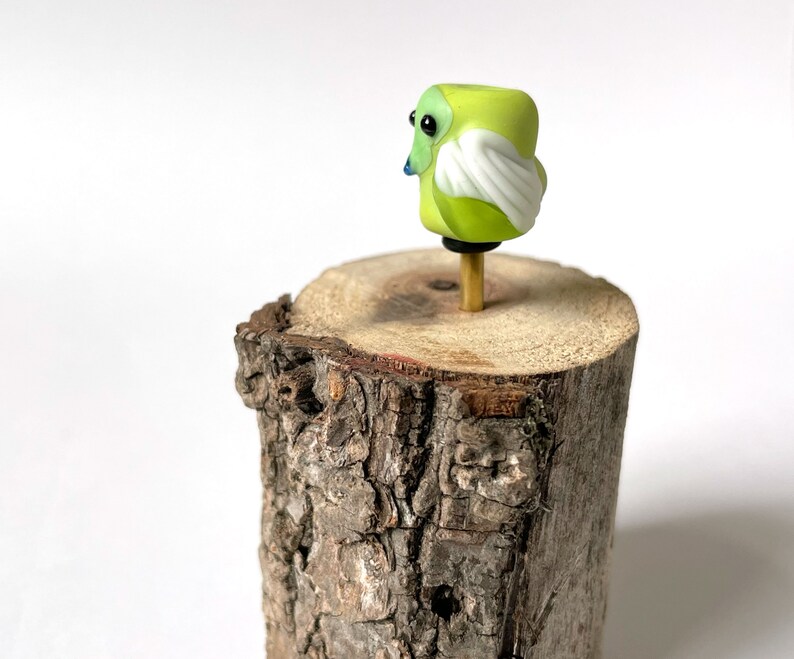 Glass Owl Bead in lime green lampwork flameworked one-of-a-kind OOAK cute sculpture gift figurine handmade art cool colors No. 16 image 2