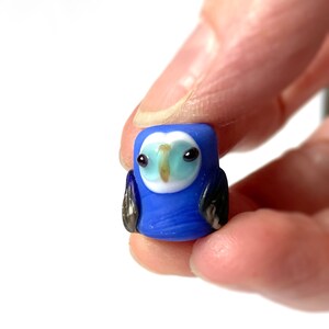 Indigo Blue Owl Glass Bead lampwork flameworked one-of-a-kind OOAK cute sculpture barn owl figurine handmade deep gemstone colors art No. 13 image 4