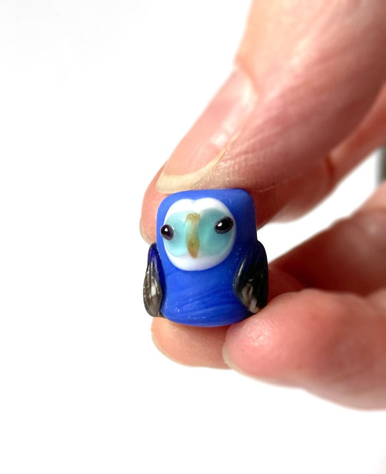 Indigo Blue Owl Glass Bead lampwork flameworked one-of-a-kind OOAK cute sculpture barn owl figurine handmade deep gemstone colors art No. 13 image 4