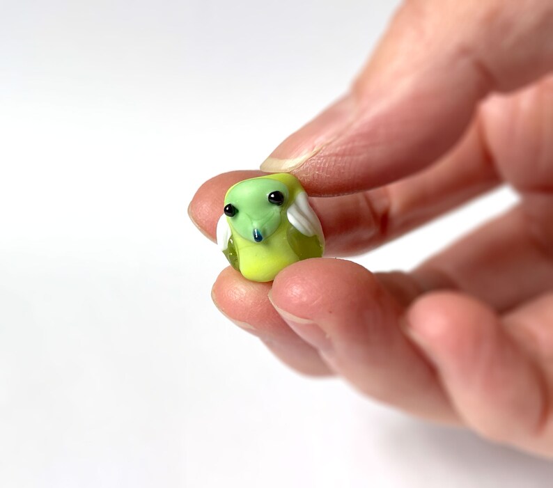 Glass Owl Bead in lime green lampwork flameworked one-of-a-kind OOAK cute sculpture gift figurine handmade art cool colors No. 16 image 4