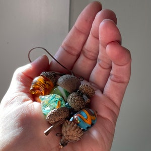 Glass Acorn mystery grab bag Charm handmade OOAK object sculpture window suncatcher christmas ornament moretti lampwork multicolored image 3