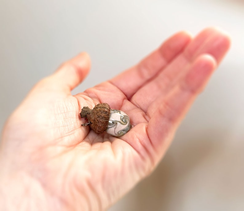 Antique White Swirls Glass Acorn pattern Charm handmade OOAK object window suncatcher christmas ornament moretti flameworked no. 30 image 2