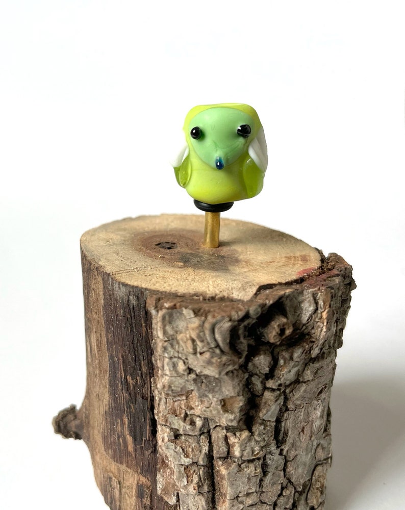 Glass Owl Bead in lime green lampwork flameworked one-of-a-kind OOAK cute sculpture gift figurine handmade art cool colors No. 16 image 1