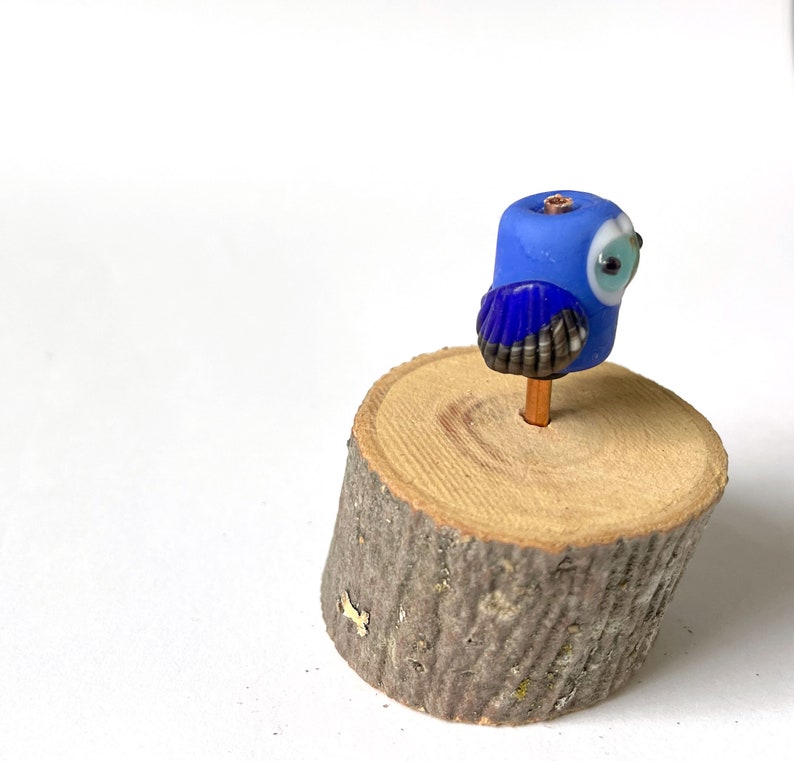 Indigo Blue Owl Glass Bead lampwork flameworked one-of-a-kind OOAK cute sculpture barn owl figurine handmade deep gemstone colors art No. 13 image 3