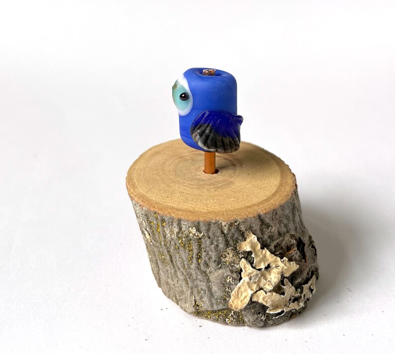 Indigo Blue Owl Glass Bead lampwork flameworked one-of-a-kind OOAK cute sculpture barn owl figurine handmade deep gemstone colors art No. 13 image 2