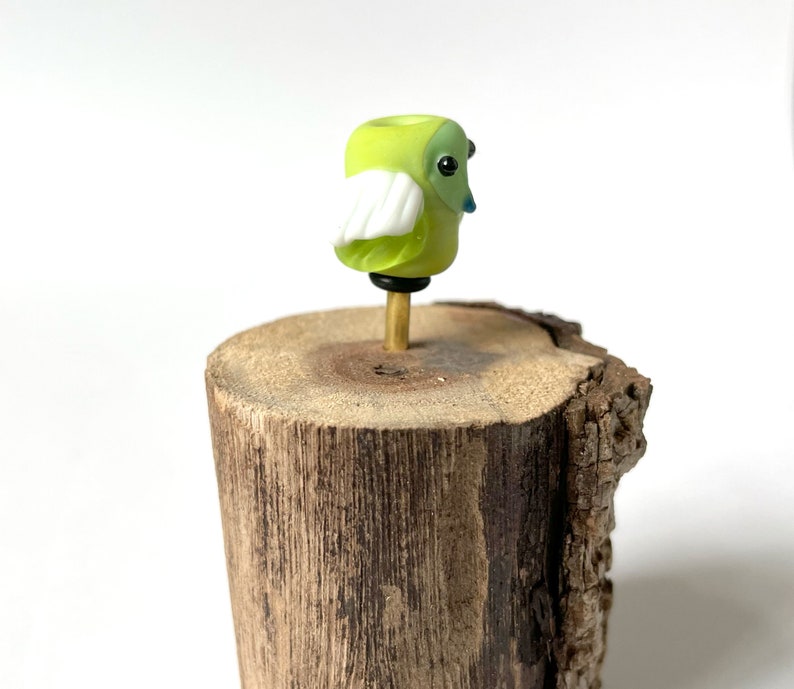 Glass Owl Bead in lime green lampwork flameworked one-of-a-kind OOAK cute sculpture gift figurine handmade art cool colors No. 16 image 3