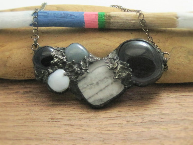 Urban Artifact Mauve Purple Statement Necklace Stained Glass Fused Pendant