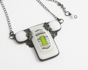 Eclectic Glass Pendant | Fused Glass Pendant | White Glass | Statement Necklace