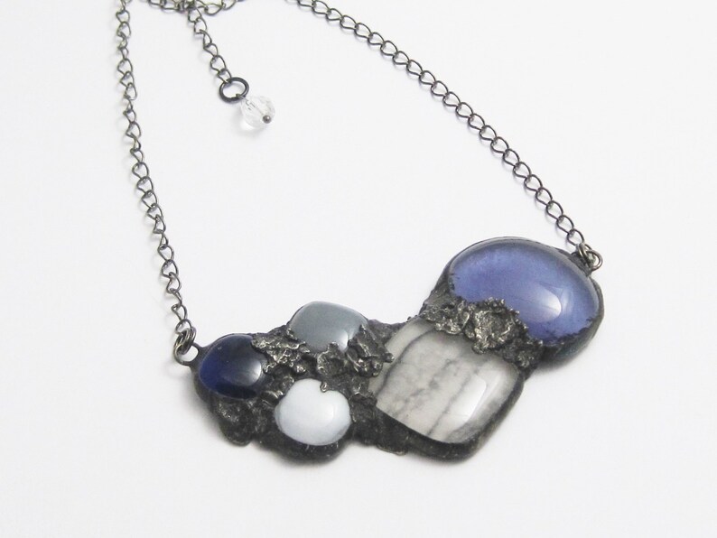 Urban Artifact Mauve Purple Statement Necklace Stained Glass Fused Pendant