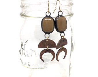 Moon Drop Earring | Brown Fused Glass