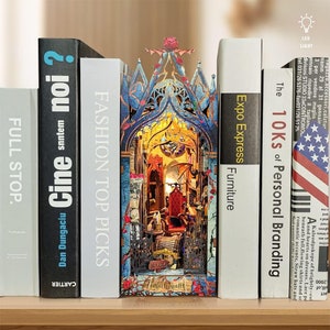 Moonlight castle DIY Book Nook Bookshelf Insert Wooden Furniture Decor Miniature Dollhouse 3D Wooden puzzle DIY Wooden Model Kit