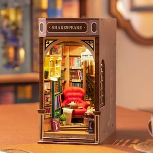 Bookstore Rolife DIY Book Nook Bookshelf Insert Wooden Furniture Decor Miniature Dollhouse 3D Wooden puzzle DIY Wooden Model Kit